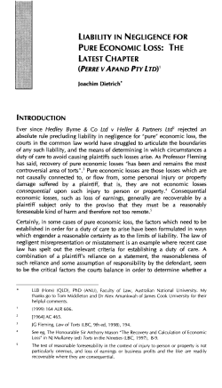 Dietrich, Joachim --- "Liability in Negligence for Pure Economic Loss