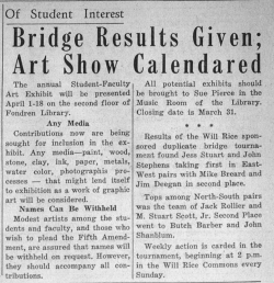Bridge Results Given Art Art Art Show Calendared