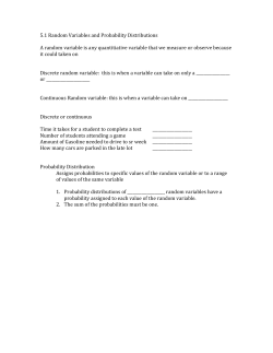 5.1 Random Variables and Probability Distributions A random