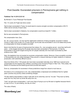 Post-Gazette: Exonerated prisoners in Pennsylvania get nothing in