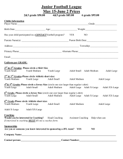 Junior Football League May 15-June 2 Prices