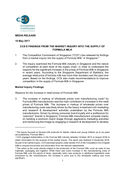 MEDIA RELEASE 10 May 2017 CCS`S FINDINGS FROM THE