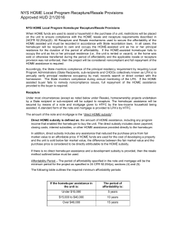 NYS HOME Local Program Homebuyer Recapture/Resale Provisions