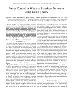 Power Control in Wireless Broadcast Networks using Game Theory