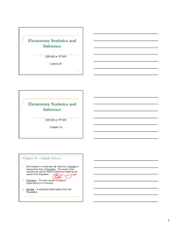 Elementary Statistics and Inference Elementary Statistics and