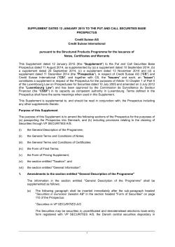 SUPPLEMENT DATED 12 JANUARY 2015 TO THE PUT AND CALL