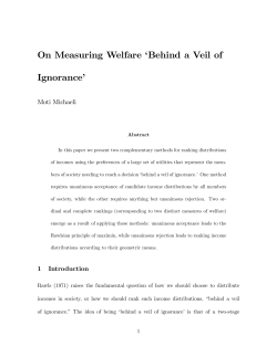 On Measuring Welfare `Behind a Veil of Ignorance`