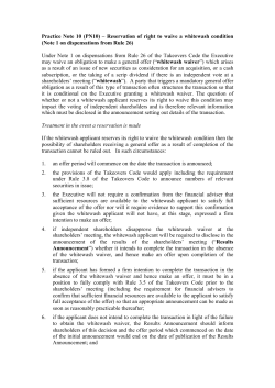 Practice Note 10 (PN10) &ndash; Reservation of right to waive a whitewash