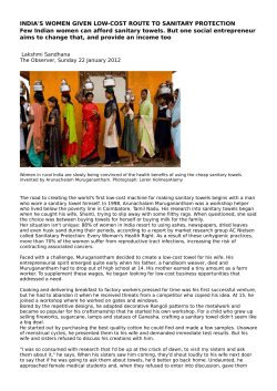INDIA`S WOMEN GIVEN LOW-COST ROUTE TO SANITARY