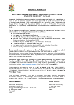 NEWCASTLE MUNICIPALITY INVITATION TO PROSPECTIVE