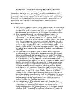 New Masters Accreditation Summary of Roundtable Discussion