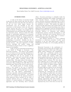 BEHAVIORAL ECONOMICS &ndash; ACRITICAL ANALYSIS Munir