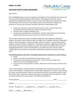 bring to camp behavior expectations agreement