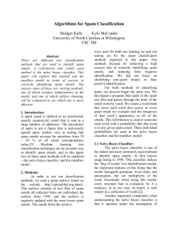Algorithms for Spam Classification