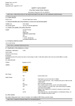 SAFETY DATA SHEET One Shot Instant Drain Cleaner