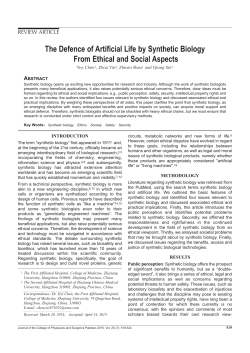 The Defence of Artificial Life by Synthetic Biology From Ethical and