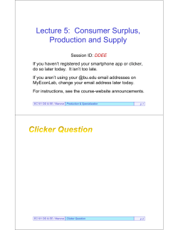 Lecture 5: Consumer Surplus, Production and Supply