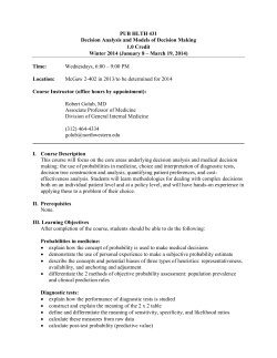 PUB HLTH 431 Decision Analysis and Models of Decision Making