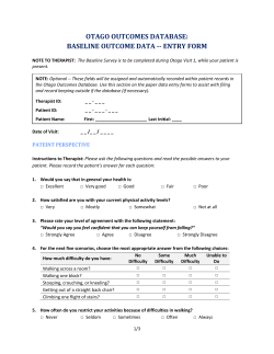 OTAGO OUTCOMES DATABASE: BASELINE OUTCOME DATA
