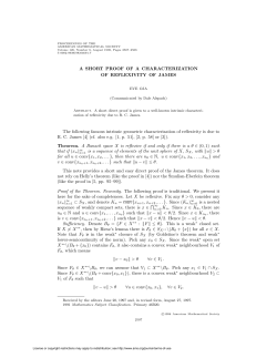 A SHORT PROOF OF A CHARACTERIZATION OF REFLEXIVITY OF