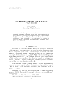 DIOPHANTINE m-TUPLES FOR QUADRATIC
