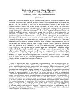 The Quest for Parsimony in Behavioral Economics