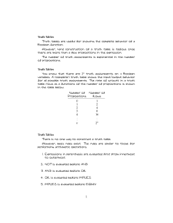 Truth Tables - Department of Computer Sciences