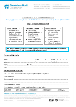 Senior Account Membership Form - Slemish n tha Braid Credit Union