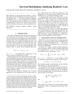 Survival Distributions Satisfying Benford`s Law