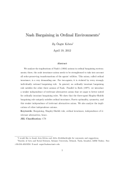 Nash Bargaining in Ordinal Environments