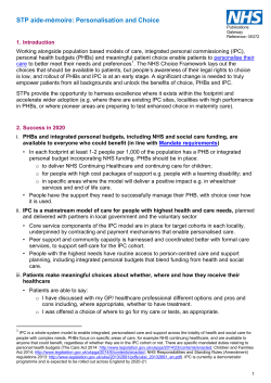 STP aide-m&eacute;moire: Personalisation and Choice