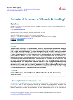 Behavioral Economics: Where Is It Heading?