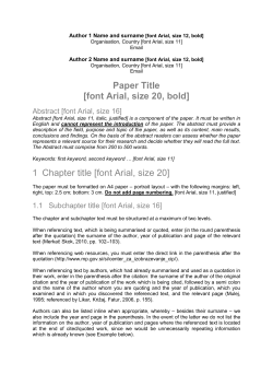 Author 1 Name and surname [font Arial, size 12, bold] Organisation