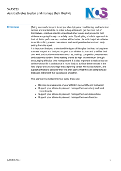 SKASC23 Assist athletes to plan and manage their lifestyle