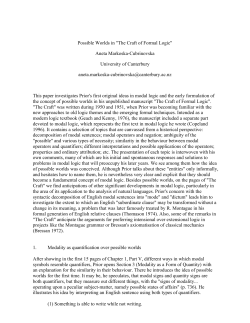 Possible Worlds in "The Craft of Formal Logic" Aneta Markoska