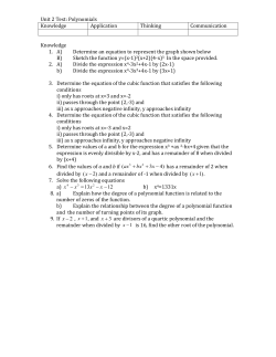 Unit 2 Test: Polynomials Knowledge Application Thinking