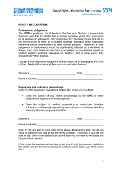 Health Declaration form - Appraisal documentation