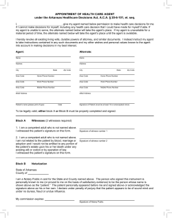 APPOINTMENT OF HEALTH CARE AGENT under the Arkansas