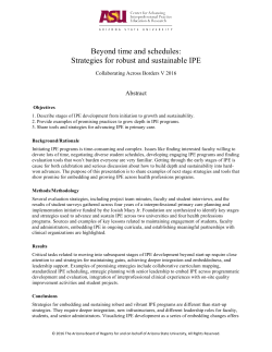Beyond time and schedules: Strategies for robust and sustainable IPE