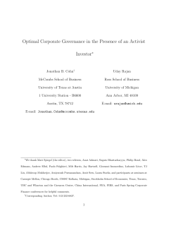 Optimal Corporate Governance in the Presence of an Activist Investor