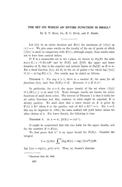 THE SET ON WHICH AN ENTIRE FUNCTION IS SMALL.* Let f (z