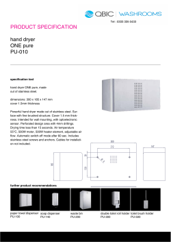 PRODUCT SPECIFICATION hand dryer ONE pure PU-010