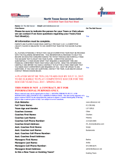 North Texas Soccer Association A PLAYER MUST BE TEN (10