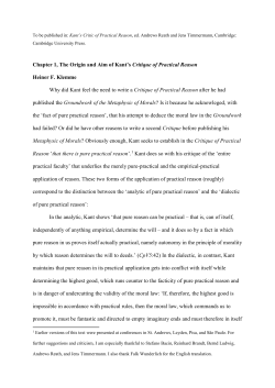 The Origin and Aim of Kant`s Critique of Practical Reason