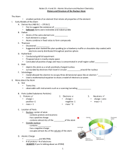 Notes Ch. 4 and 25: Atomic Structure and Nuclear Chemistry History