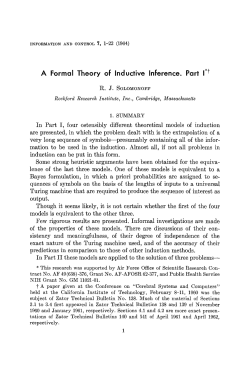 A Formal Theory of Inductive Inference. Part I *t