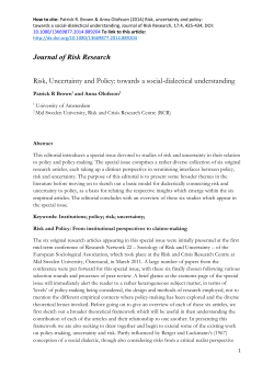 Journal of Risk Research Risk, Uncertainty and Policy
