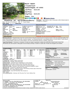 MLS # Orig Price: Sell Price: $425000 1 Crystal Court KY 41015