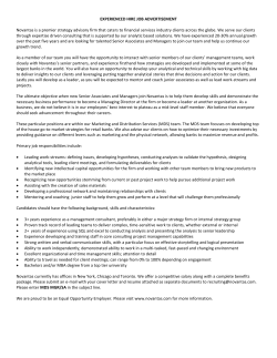 EXPERIENCED HIRE JOB ADVERTISEMENT Novantas is a