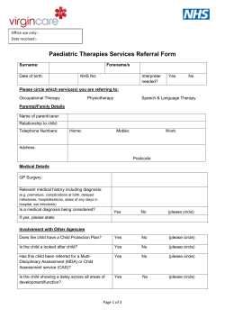 Paediatric Therapies Services Referral Form